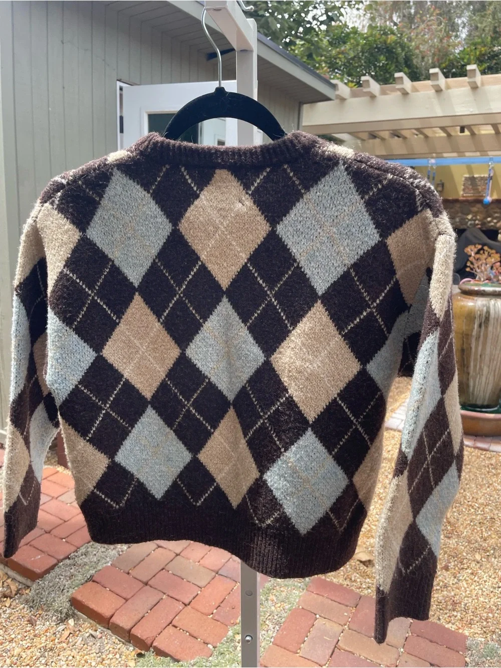 Zara Argyle Crewneck Sweater - Brown, Tan & Light Blue